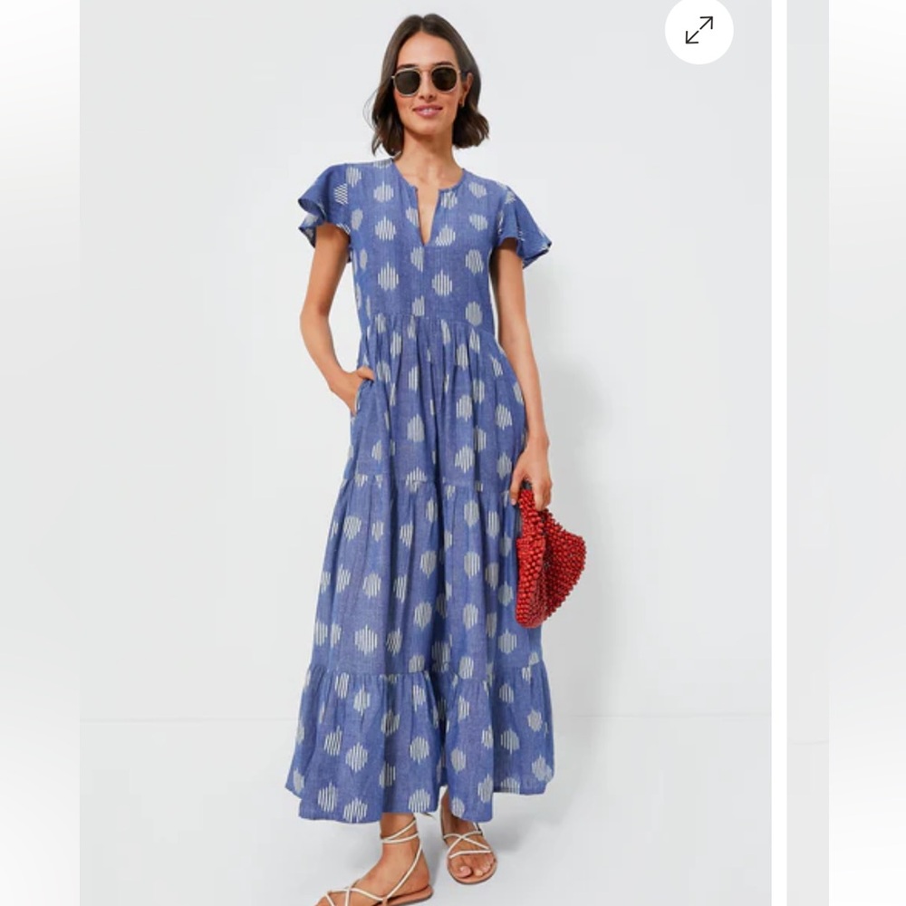 OLIPHANT Chatham Blue V-Neck Maxi Dress